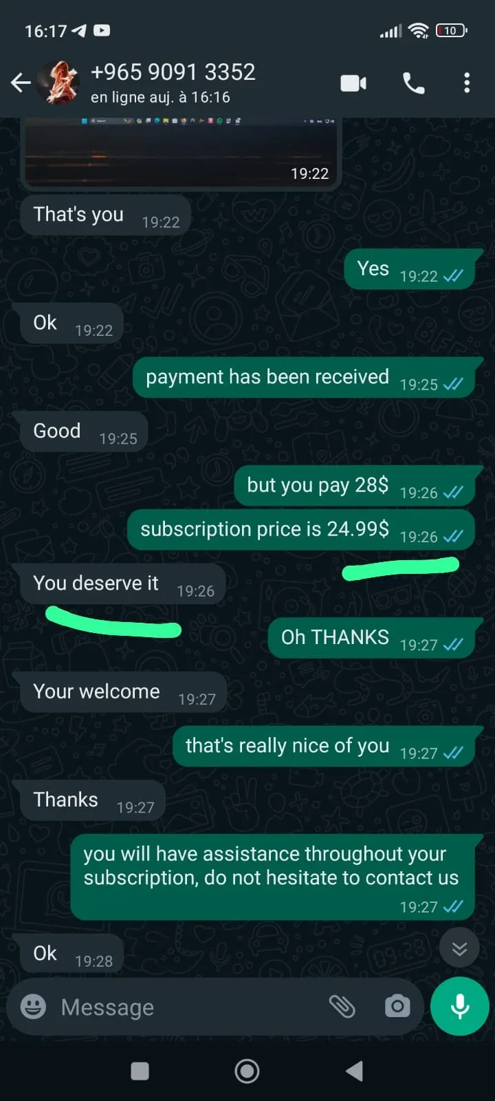 4KPrime IPTV customer conversation from Canada